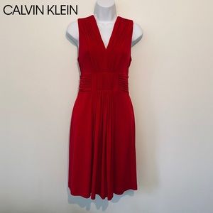 Calvin Klein Sheath Dress with Ruched Waist in Red